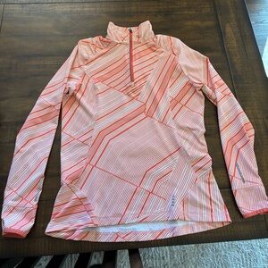 Lands' End orange and White Striped Quarter-Zip Top